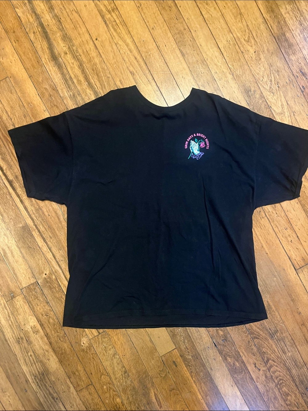 Black Graphic Tee with Neon Logo “Grim Days & Bright Nights”